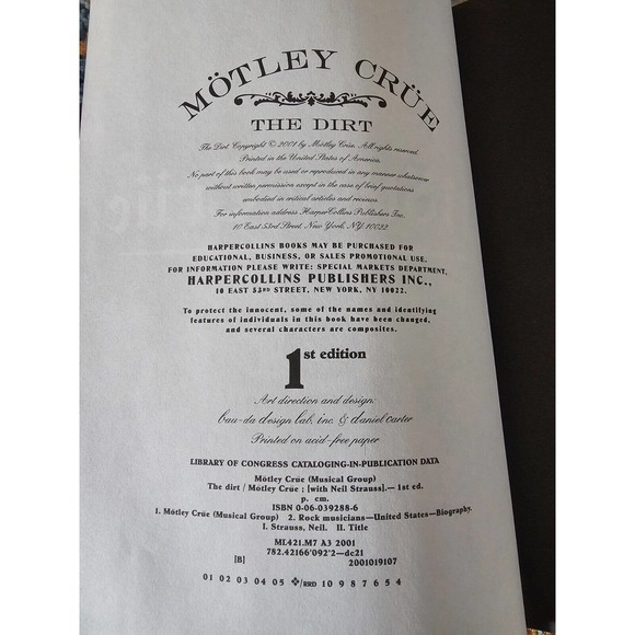 The Dirt Mötley Crüe 1st Edition Hardcover 2001 Harper Collins w/ Dust Jacket - Picture 8 of 8